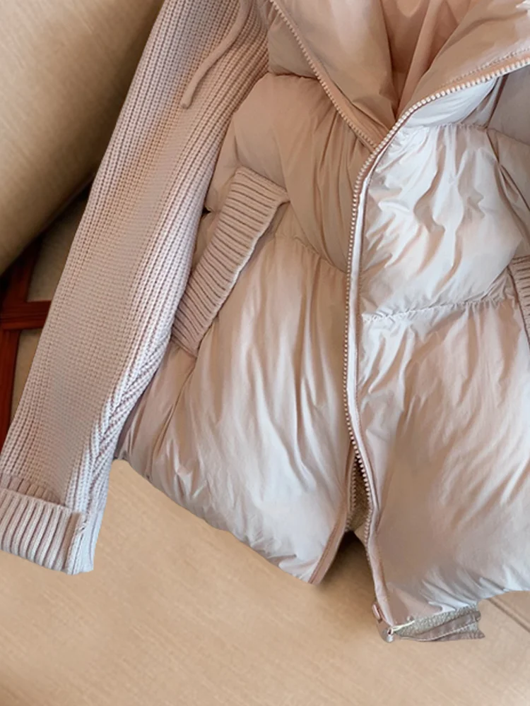 เสื้อโค้ทผ้าฝ้ายผู้หญิง ดีไซน์ต่อผ้า คอสูง ทรงเข้ารูป ซิปหน้า สไตล์เกาหลี สำหรับฤดูหนาว