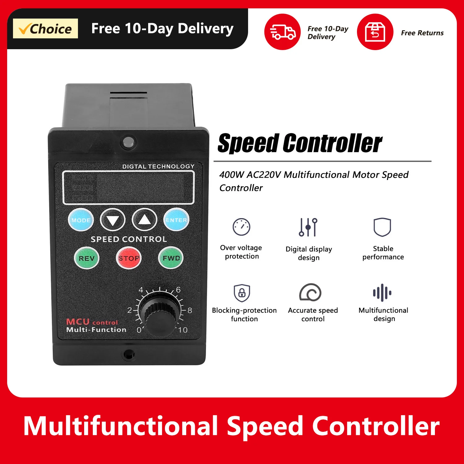 

400W AC220V Multifunctional Motor Speed Controller Motorspeed Regulator Controller Display Rate Target Value Settable