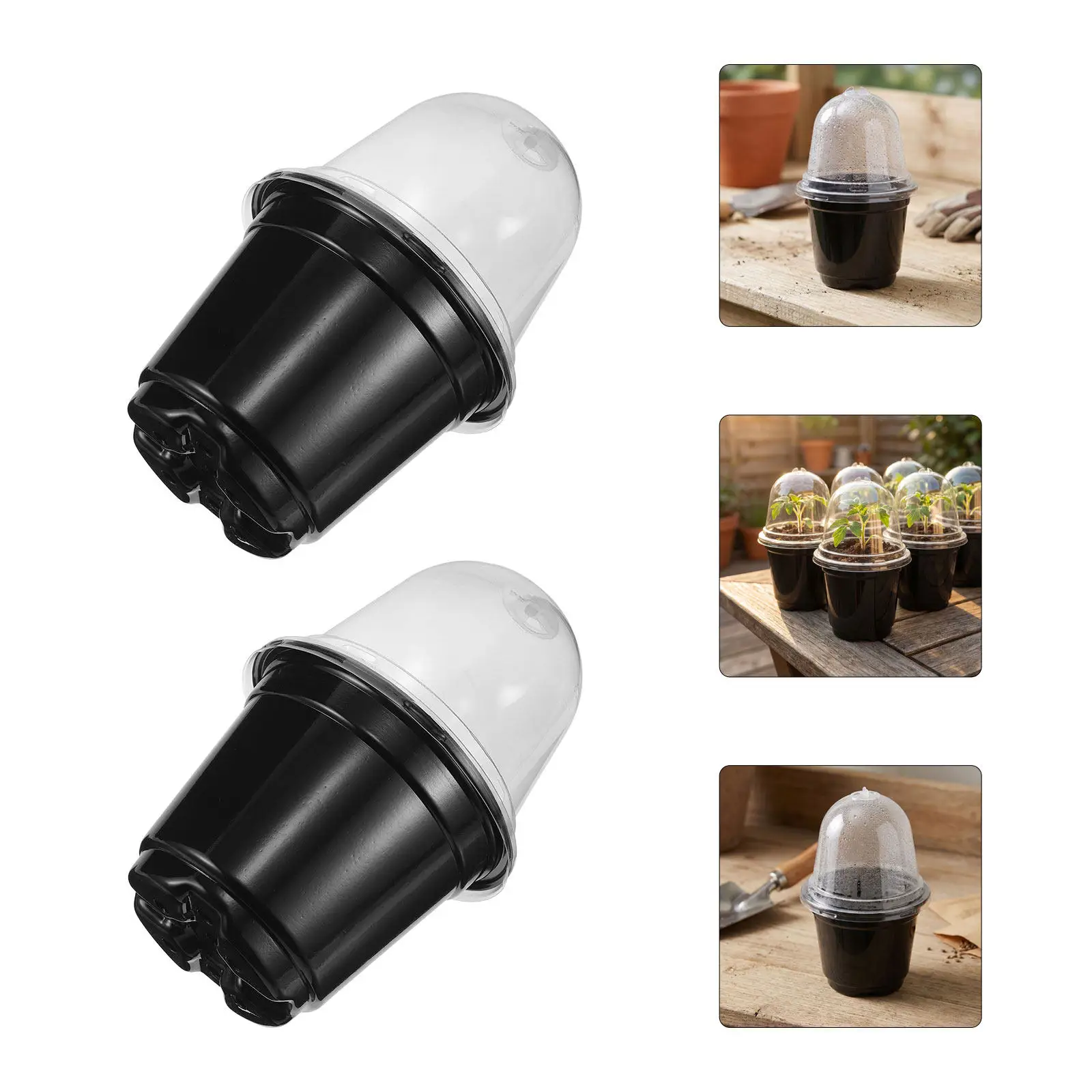 10Pcs Black Germination Nursery Pots Plastic Seed Raising Cups Covered Mini Greenhouse for Indoor Balcony Plant Propagation