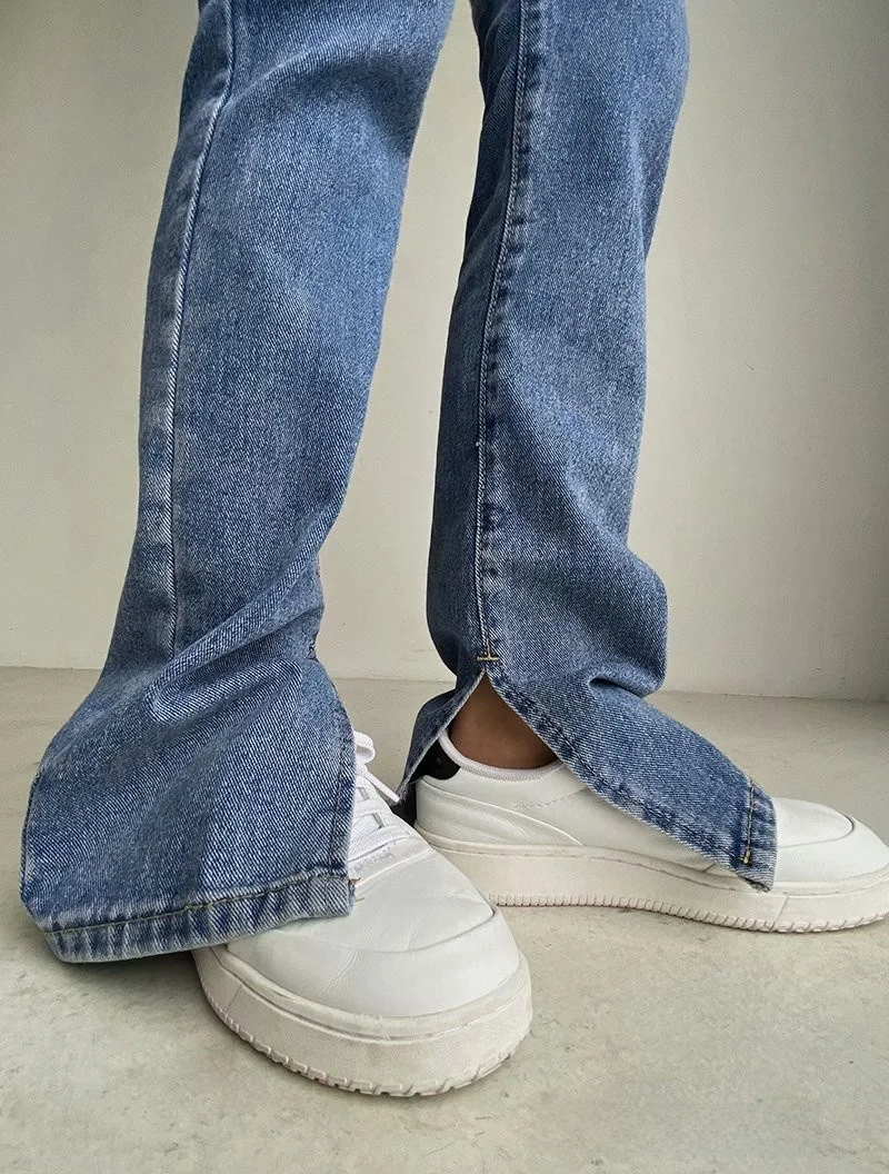 春秋INSマイクロフレアジーンズ レディース スリムフィット ハイウエスト ロングパンツ 薄手デニム フロア丈パンツ 若い女性向け