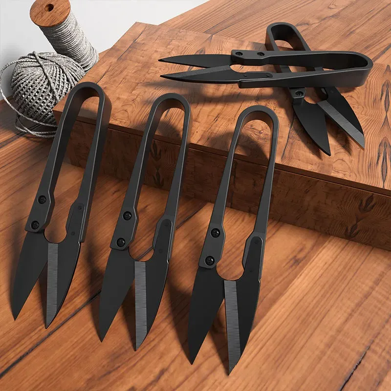 1/3/5 PCS Black Carbon Steel Thread-Trimming Small Scissors, Spring-Loaded Scissors, Stainless-Steel U-Shaped Utility Scissors