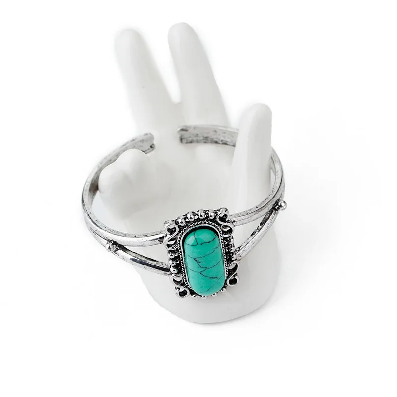 Bohemian Ethnic Style Floral Green Color Stone Opening Adjustable Bracelet Women\'s Retro Trend Holiday Jewelry Accessories