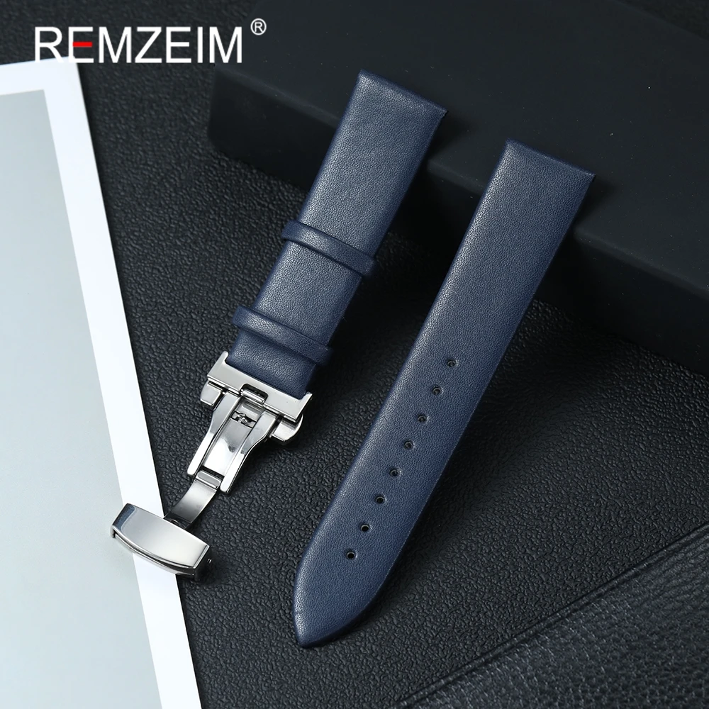 Мягкий кожаный ремешок для часов 18 мм, 20 мм, 22 мм, мужской и женский универсальный ремешок для часов с пряжкой-бабочкой из нержавеющей стали, браслет
