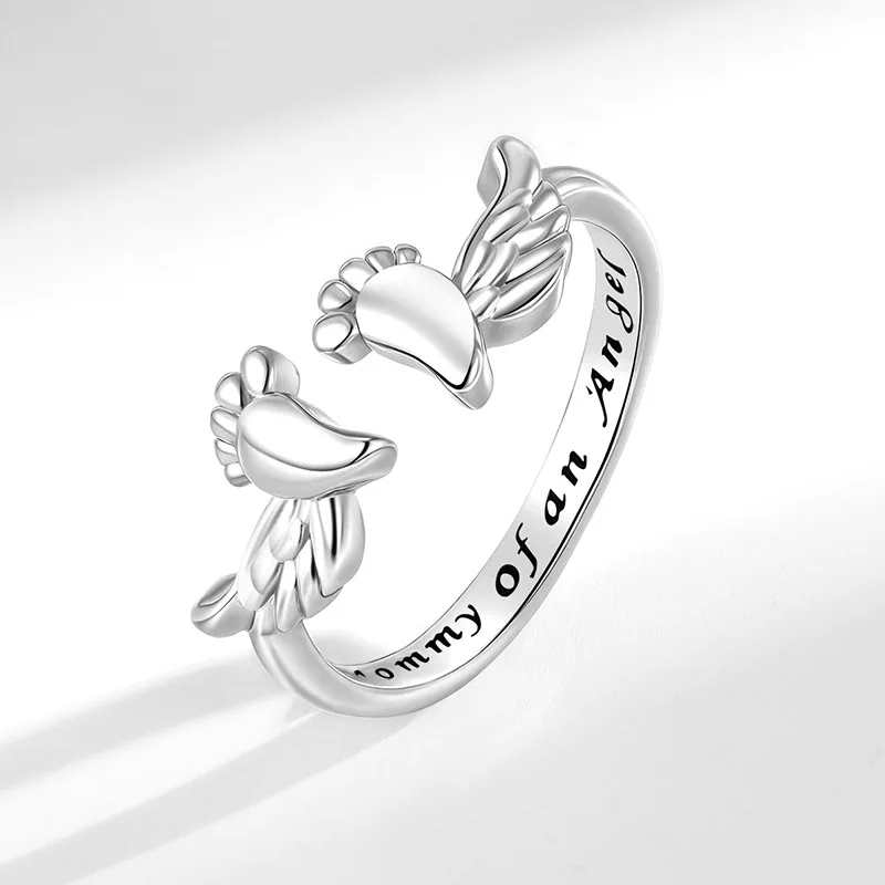 Anillos de Madre Huitan, Anillo de Dedo con Alas de Ángel para Niña, el Mejor Regalo para el Día de la Madre, Mamá de un Ángel, Anillo de Dedo Tallado Creativo, Joyería para Mujer