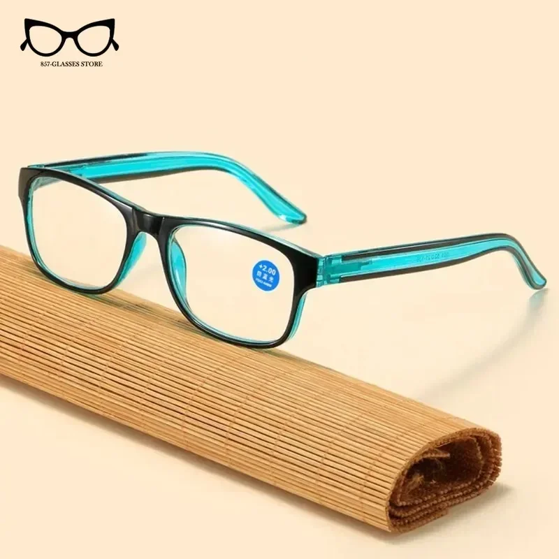 Fashion Blue-light-blocking Reading Glasses for Women Men Clear Sqaure Computer Presbyopic Eyeglasses Spring Legs Frame Eyewear