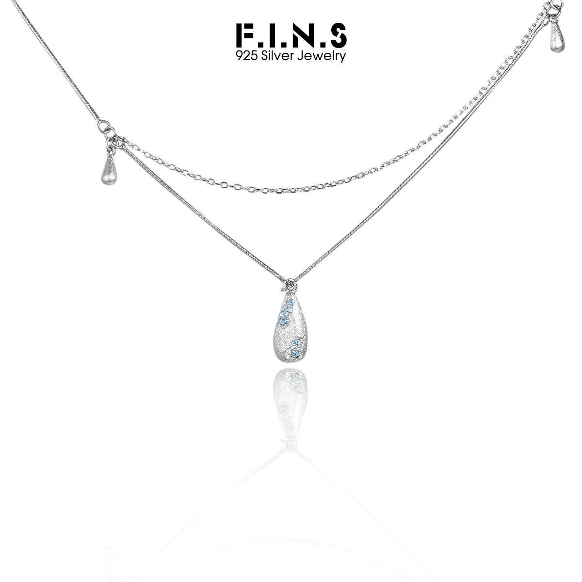 

F.I.N.S Original S925 Sterling Silver Brushed Necklace Luxury Simple Water Drop Pendants Double Chains Clavicle Fine Jewelry