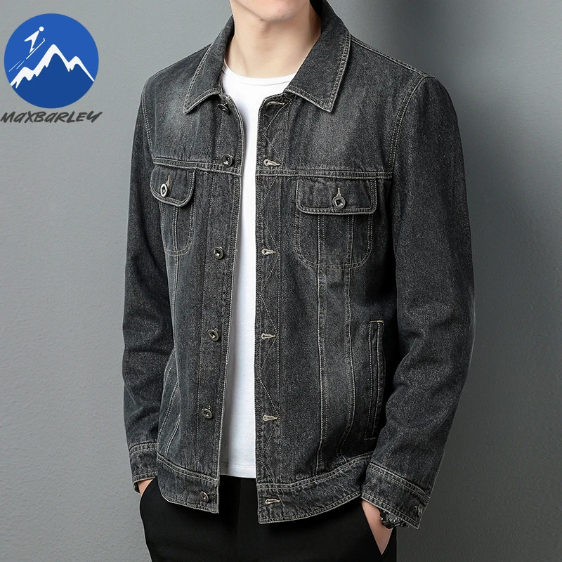 

Maxbarley 2025 New Men Denim Jacket Brand Fashion Retro Cotton 100% Blue Washed Work Jacket Korean Style Street Loose Denim Coat