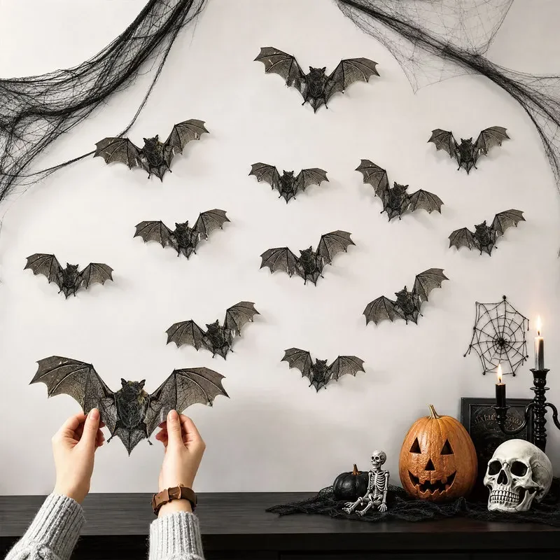 24pcs Halloween Decorative Stickers PVC Waterproof 3D Bat Wall Stickers for DIY Halloween Party Home Window/Wall Decor Supplies