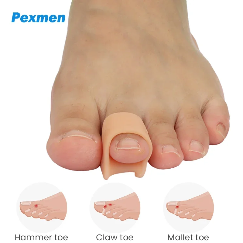 Pexmen 2 peças alisador de dedo do pé de martelo corretor de dedo do pé para enrolado torto dobrado e garra dedos levantar ponta do dedo do pé almofada