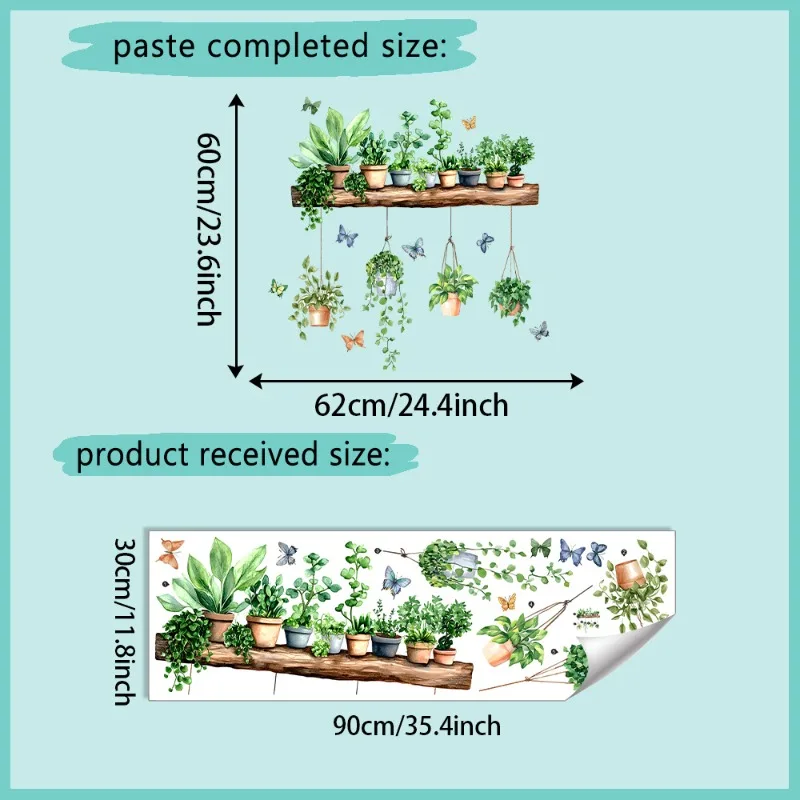3D Potted Green Plant Shelf Wall Decals Green Botanical Tropical Succulent Wall Stickers for Living Room Kitchen Home Decor view 6
