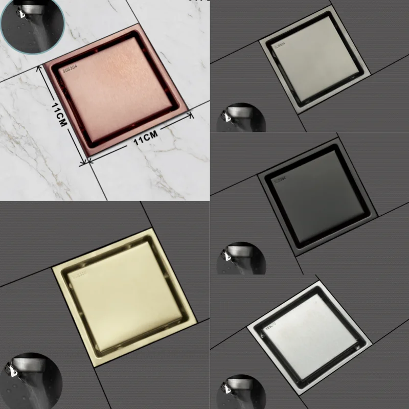 304 Stainless Steel 11*11 CM Floor Drain Square Anti-Odor Garbage Filter Drainage Tile Plug-In Invisible Floor Drain