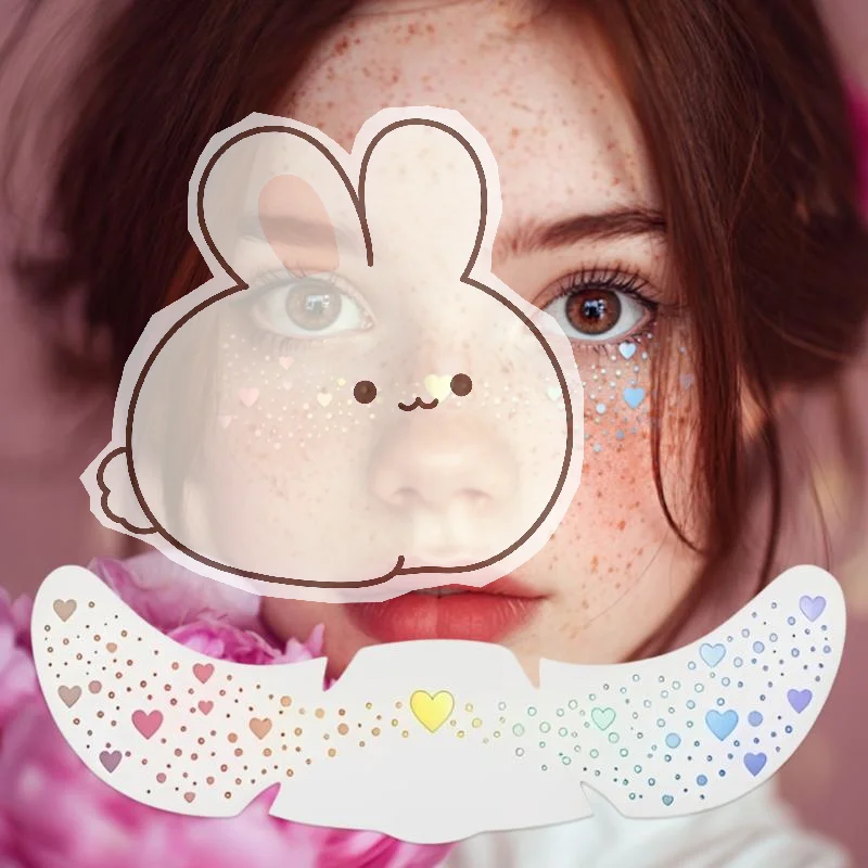 Glitter Freckles Waterproof Tattoos Holographic Heart Stickers for Costume Party Makeup Accessory