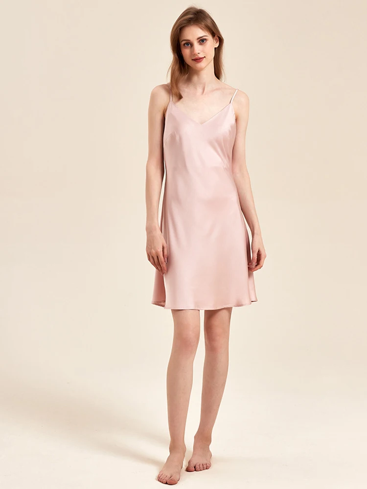 

New Simple Pajama Strap Sleeping Skirt 100% Mulberry Silk Sexy Dress