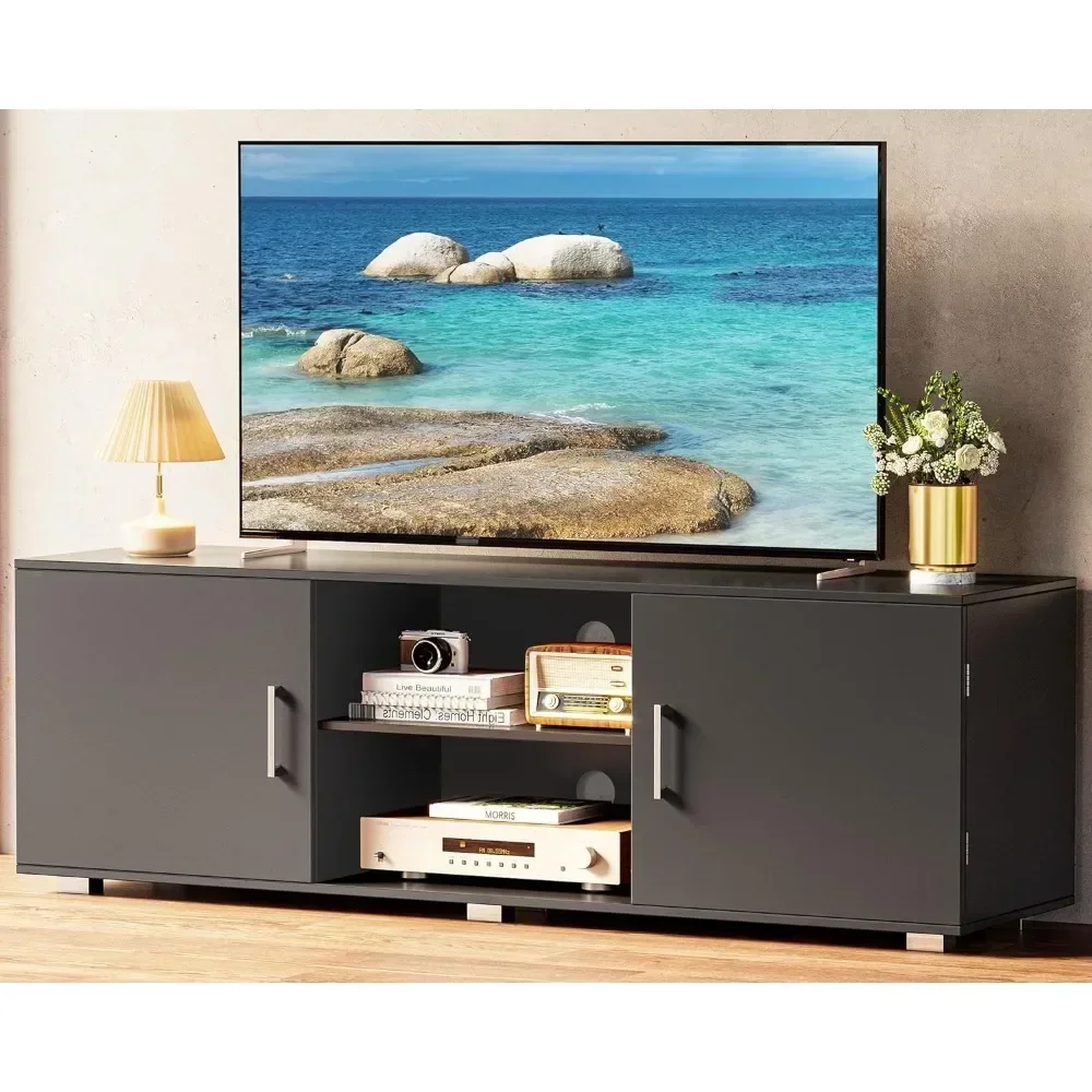 

TV Stand TV, Entertainment Center with Storage,2 Cabinets,TV Console Media Cabinet with 6 Cable Holes,Black TV Stand