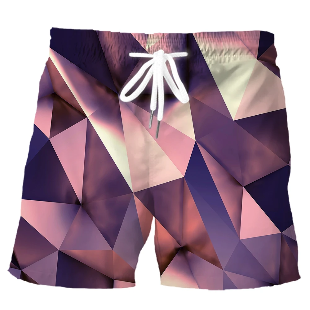 HX Fashion Mens Shorts Square Splicing 3D Printed Sports Wear Summer Casual Pockets Polyester Board Pants Men Clothing