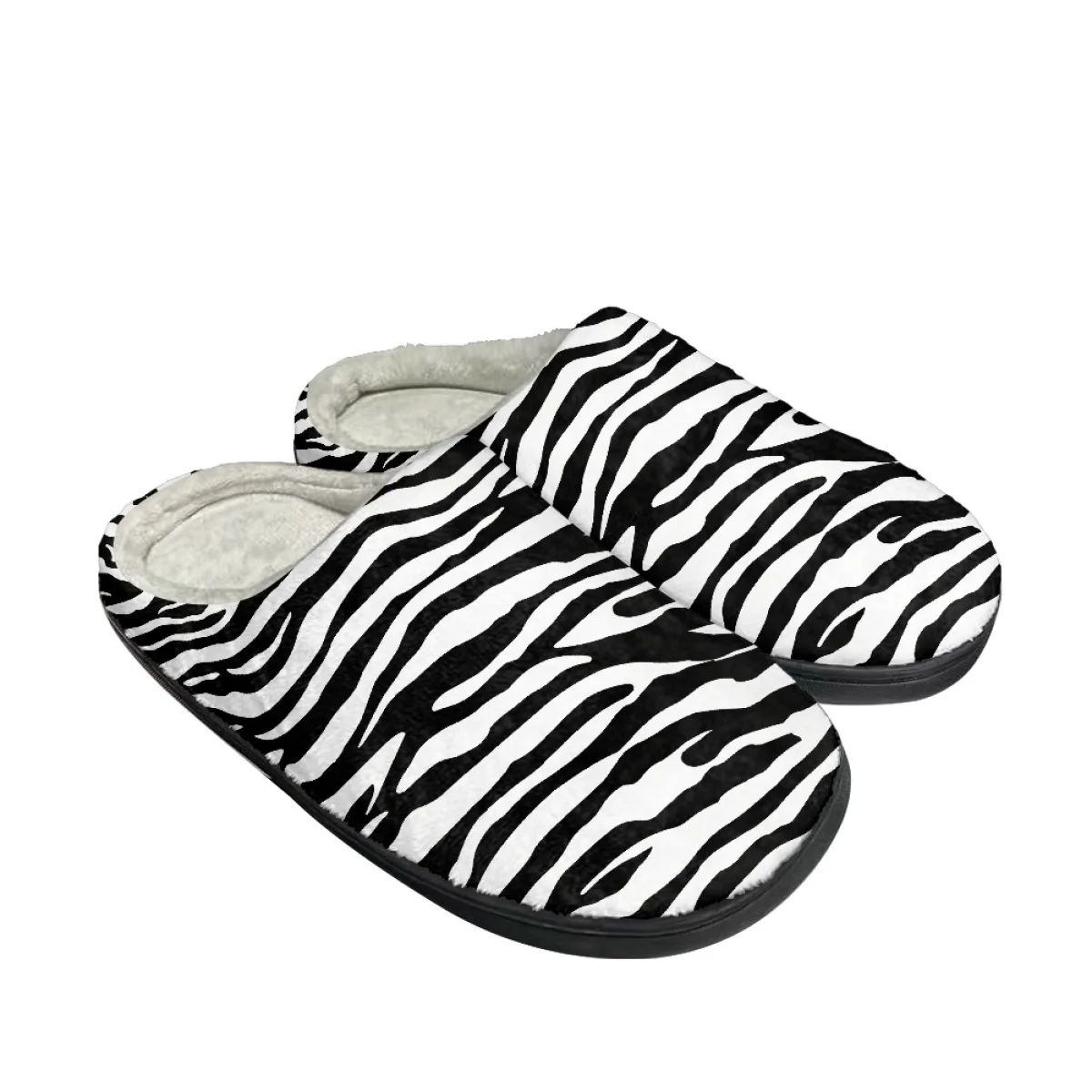 Casual Flats Indoor Couple Slippers Zebra Print Casual Women Warm Cotton Slippers Comfortable Non-slip Men's Slides Dropshipping