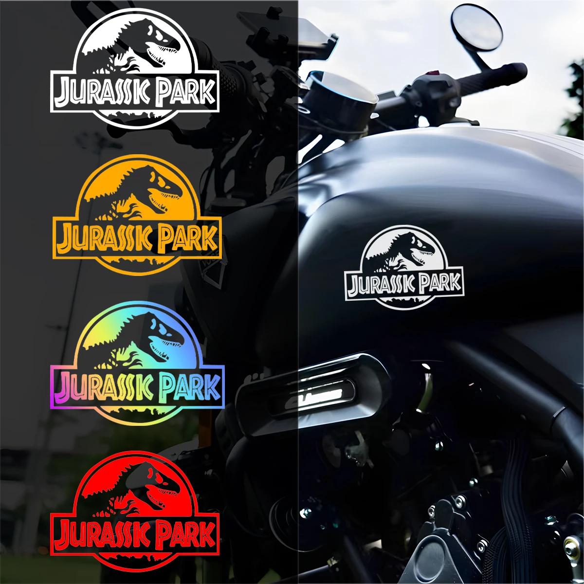 

Jurassic Park Dinosaur Motorcycle Reflective Vinyl Stickers Moto Bike Body Top Box Fuel Tank Accessories Waterproof Car Decals