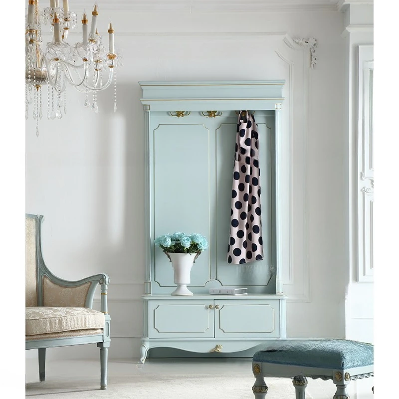 Fresh solid wood wardrobe European bedroom coat rack cabinet storage cabinet foyer cabinet B&B multi-functional hanger