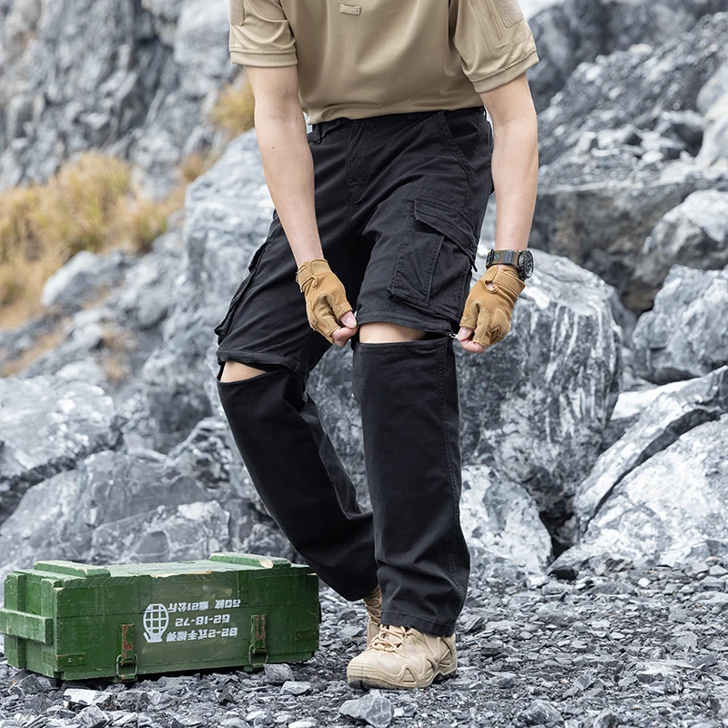 Detachable Leg Outdoor Cargo Pant Men Elastic Cotton Multi-pocket Loose Casual Hiking Sports Pants Trousers Jogger Sweatpants