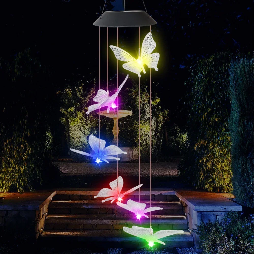 

Solar Wind Chime Light Outdoor LED Hummingbird Butterfly Dragonfly Rice Ball Angel Garden Decorative Wind Chime Light