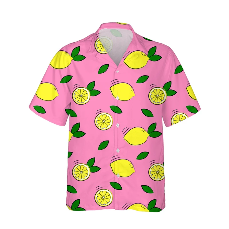 Camisas hawaianas con patrón de frutas para hombre, Camisas con estampado 3d de limón, blusas de moda, Camisas casuales de playa, camisa de solapa de vacaciones de verano