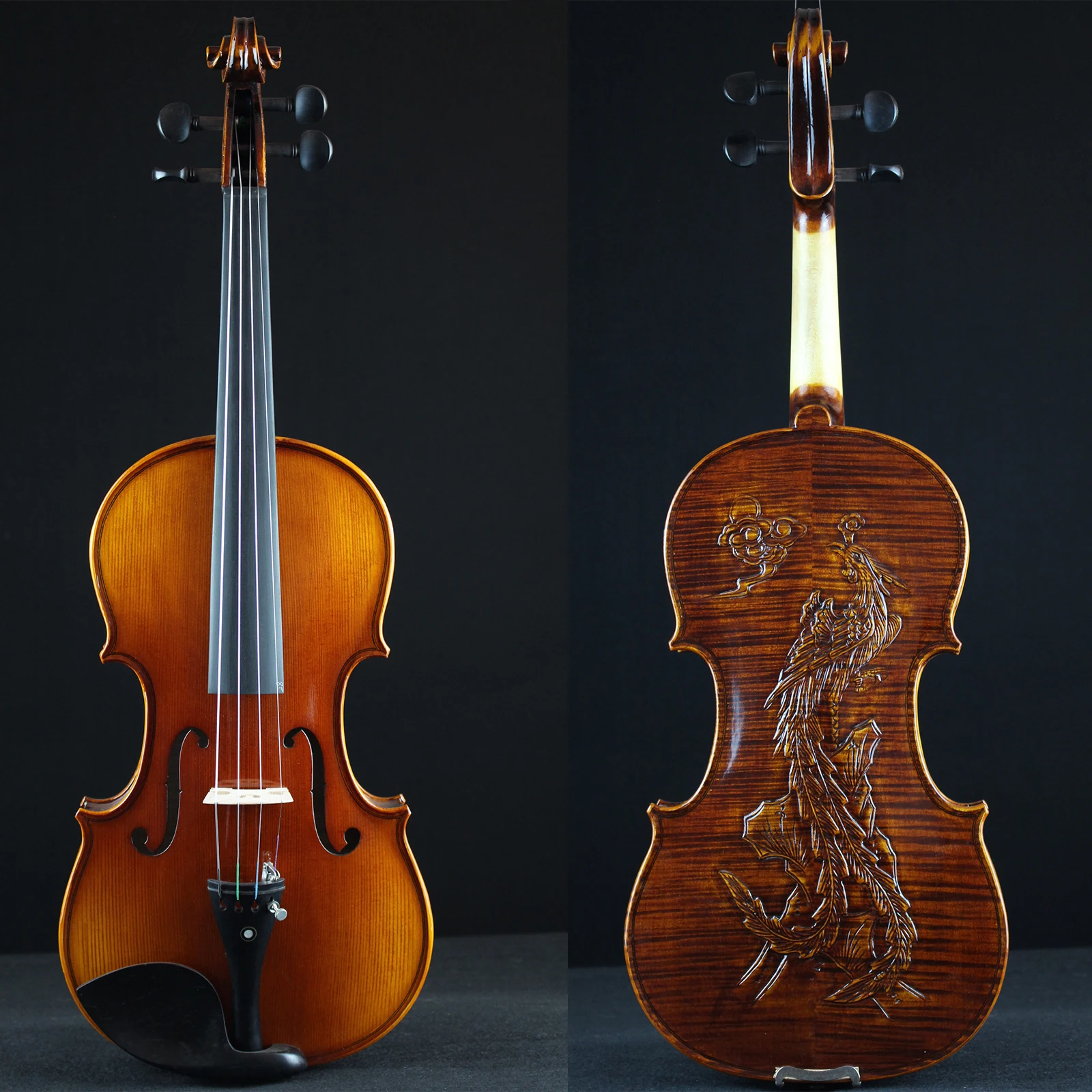 

4/4 Handmade violin Dragon Carved Violino Strong tone Excellent 4/4 Free Case and Bow