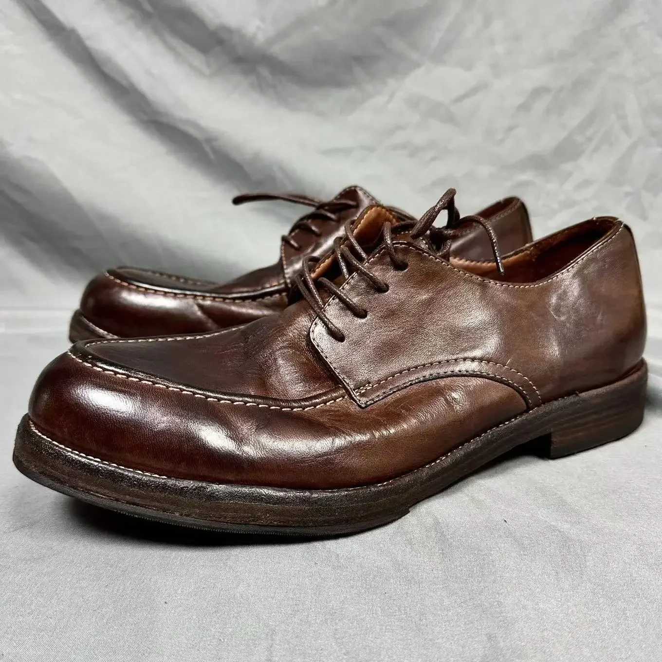 Goodyear-Boots Leather Shoes Men's Genuine Leather Retro Work Dress Shoes Washed Horse Leather Casual Men's Derby Shoes