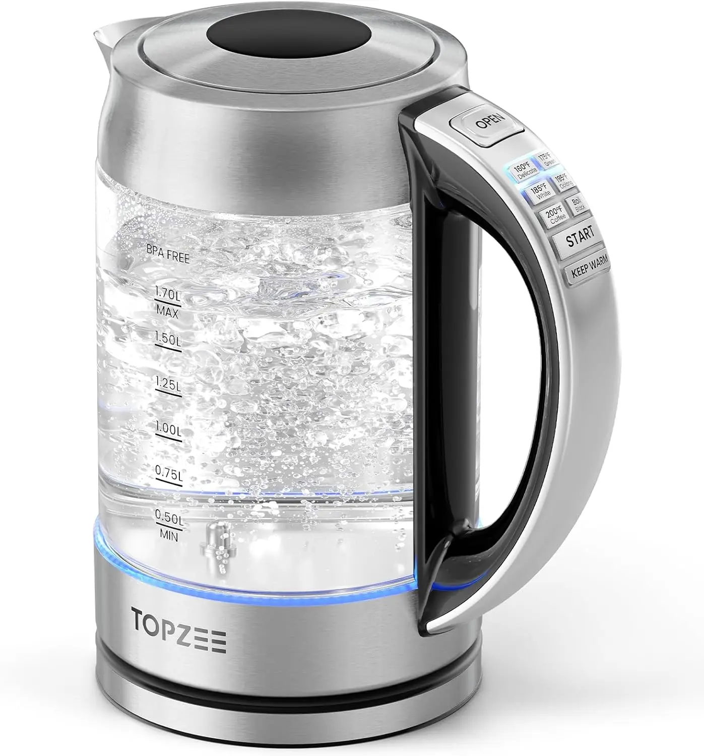 

1.7L Glass Electric Kettle for Coffee & Tea, Hot Water Boiler with 6 Preset Temperatures, Keep Warm and Memory Function