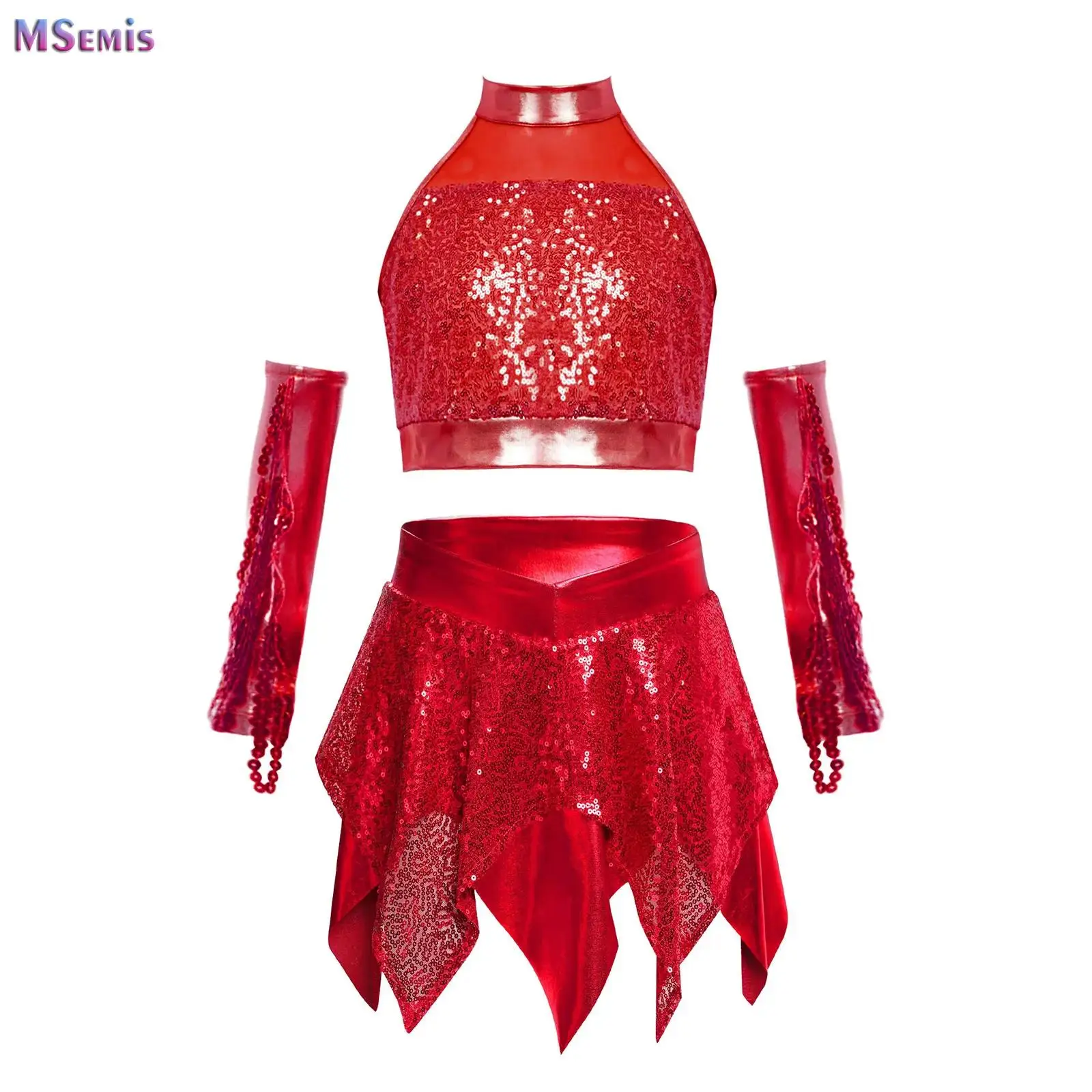 

Kid Girls Ballet Dance Sets Sequins Rhythmic Gymnastics Costume Outfits Modern Latin Jazz Cheerleading Stage Performance Wear