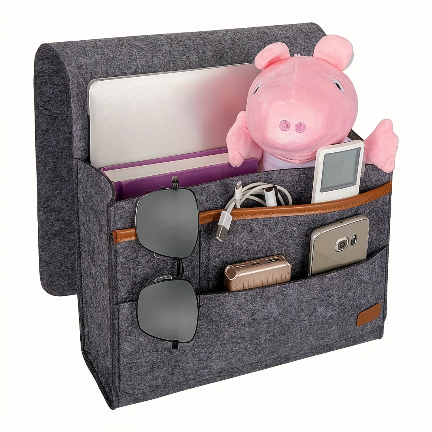 

Bedside Caddy Organizer - Classic Fabric with 6 Pockets for Phone & Control - Sofa & Desk Accessory