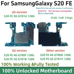 Fully Tested For Samsung Galaxy S20 FE 4G G780F G780 Motherboard Unlocked S20FE 5G G781U G781B G781 Logic Board with Full Chips