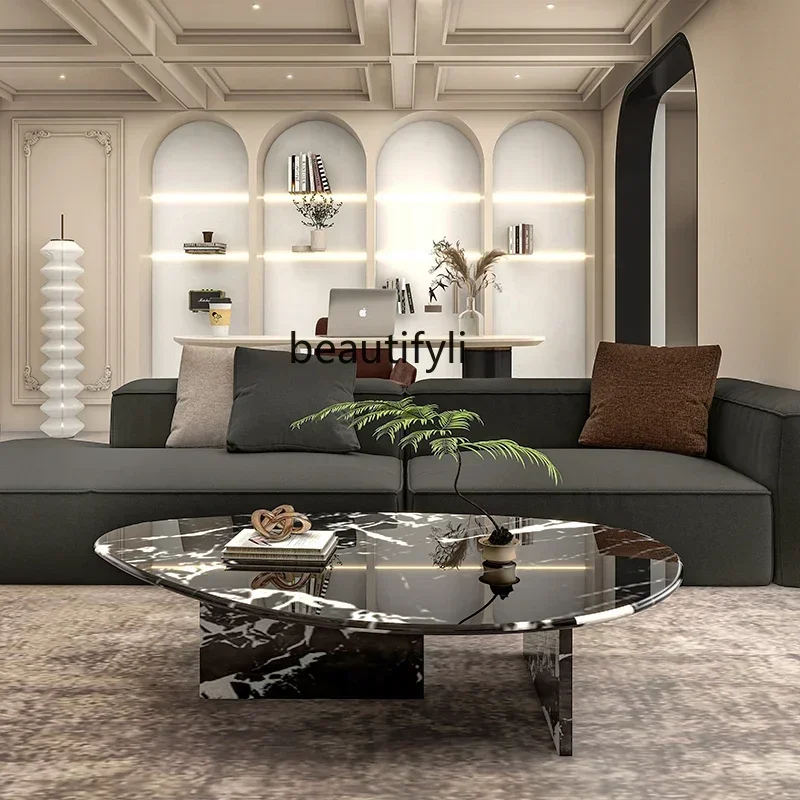 183F Luxury stone natural marble coffee table French table light luxury small apartment living room household elephant white