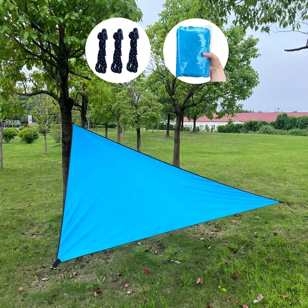 5pcs Large Triangular Outdoor Parasol Set, Includes 3 Tether Strings and 1 Storage Bag — UV Protection, Shade