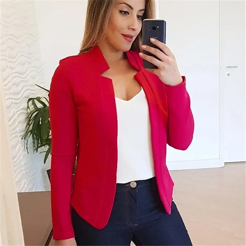 Blazers de manga larga para mujer, abrigo informal negro, cárdigan, chaqueta blanca de oficina profesional delgada y sencilla