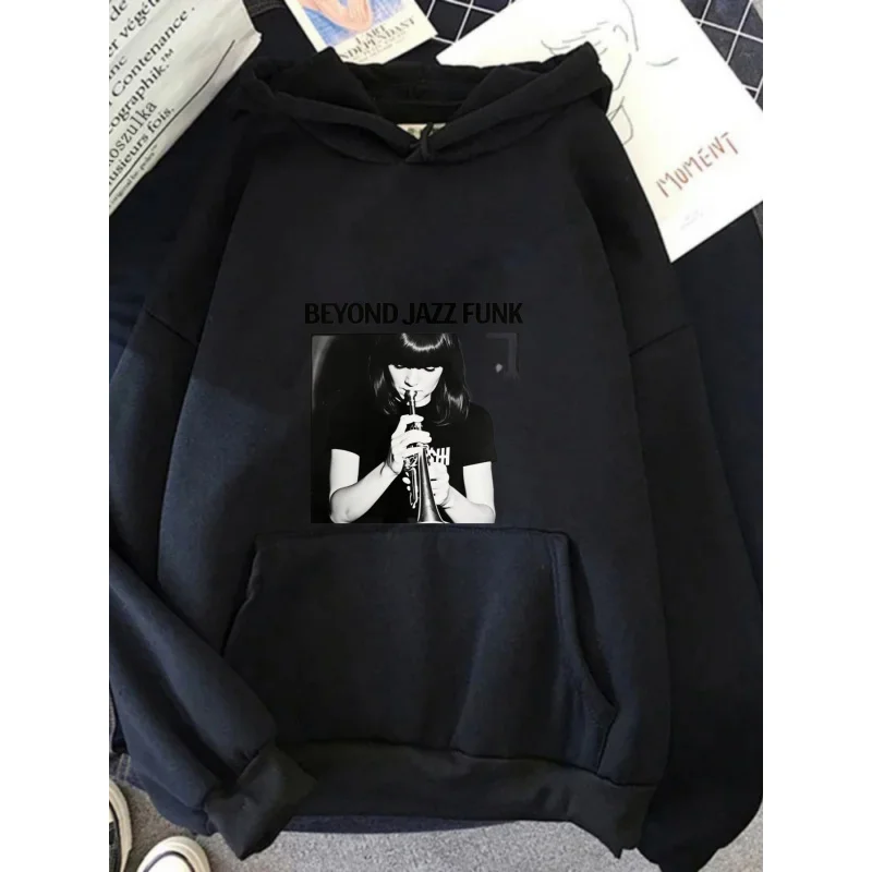 Sudadera con capucha para hombre, color negro, Beyond Jazz Funk, estampado y texto, ropa de calle informal de algodón de alta calidad