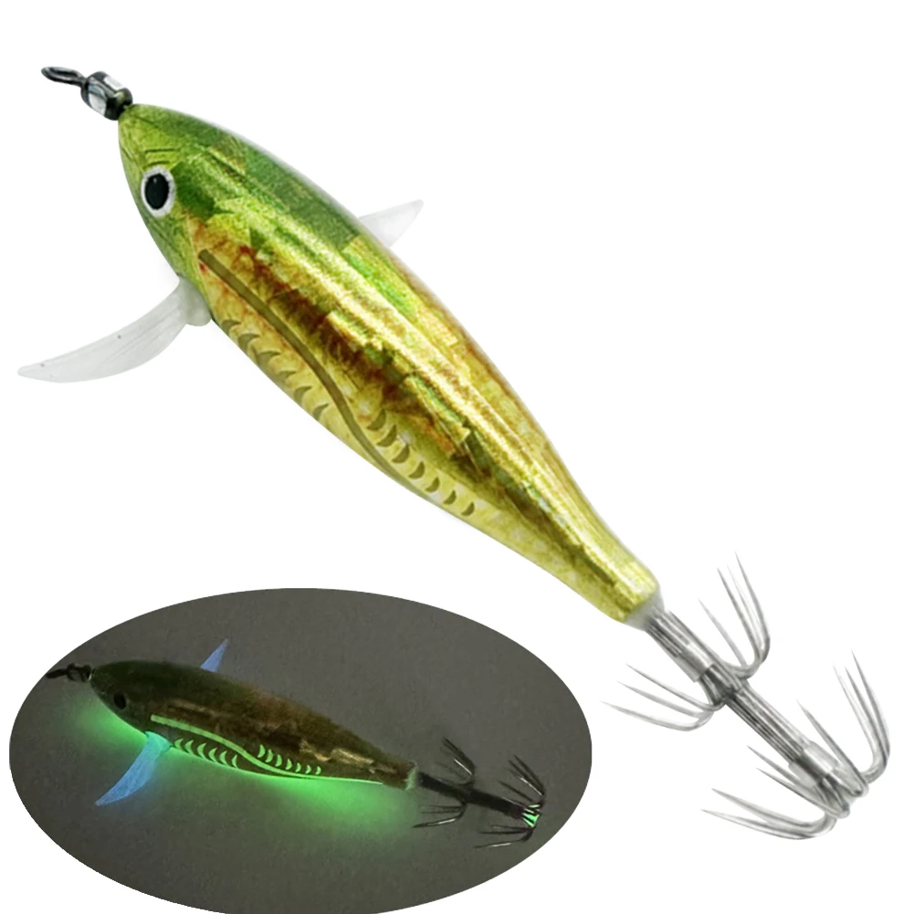 1 Uds 5,5g pulpo sepia luminosa Horizontal calamar Jig madera camarón calamar gancho Señuelos de Pesca pulpo camarón cebos de agua salada