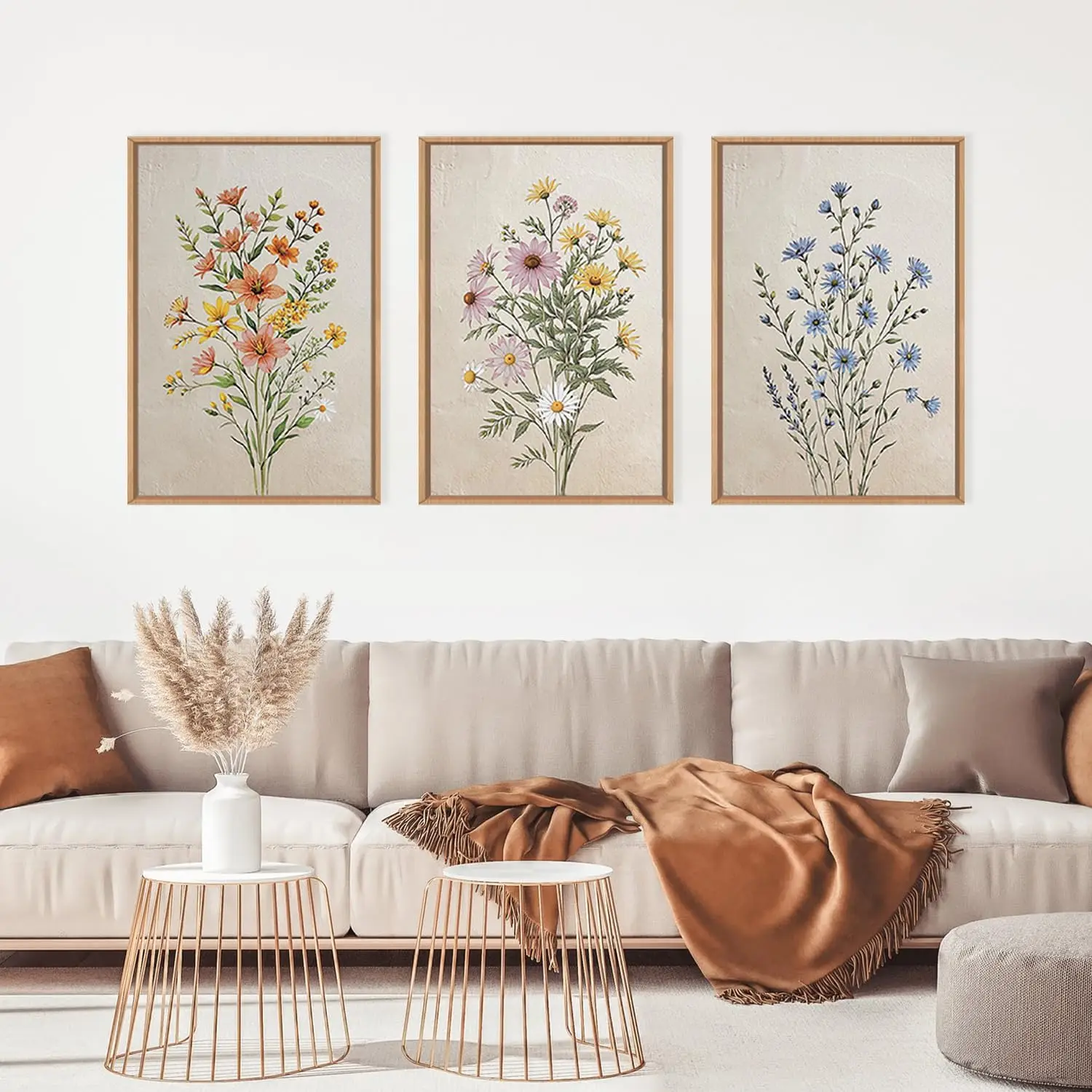 

3pcs/Set Minimalist Plant Retro Modern Watercolor Bohemian Floral Canvas Poster Picture Wall Art, Living Room Home Decoration