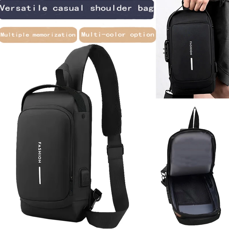 Men Hard Shell Sling Chest Bag, Waterproof Crossbody Shoulder Pack, Trendy Anti-theft Daypack with USB Charging Port