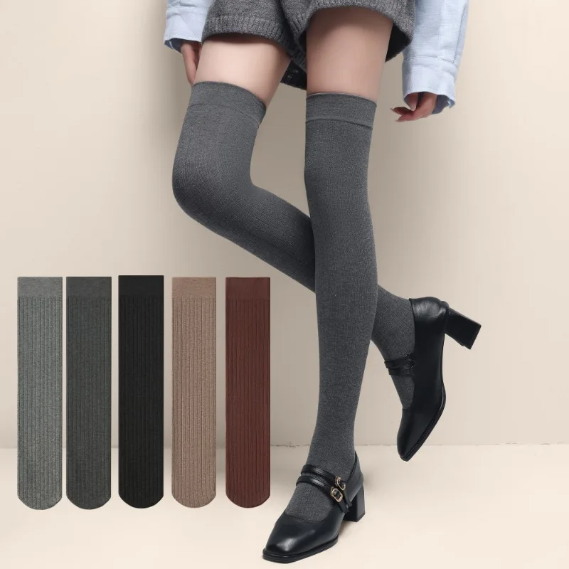 Kave Long Socks Ribbed Knitted Knee Length Stockings for Women Y2k Girls Solid High Elasticity Calf Socks JK Slimming Boots Sock