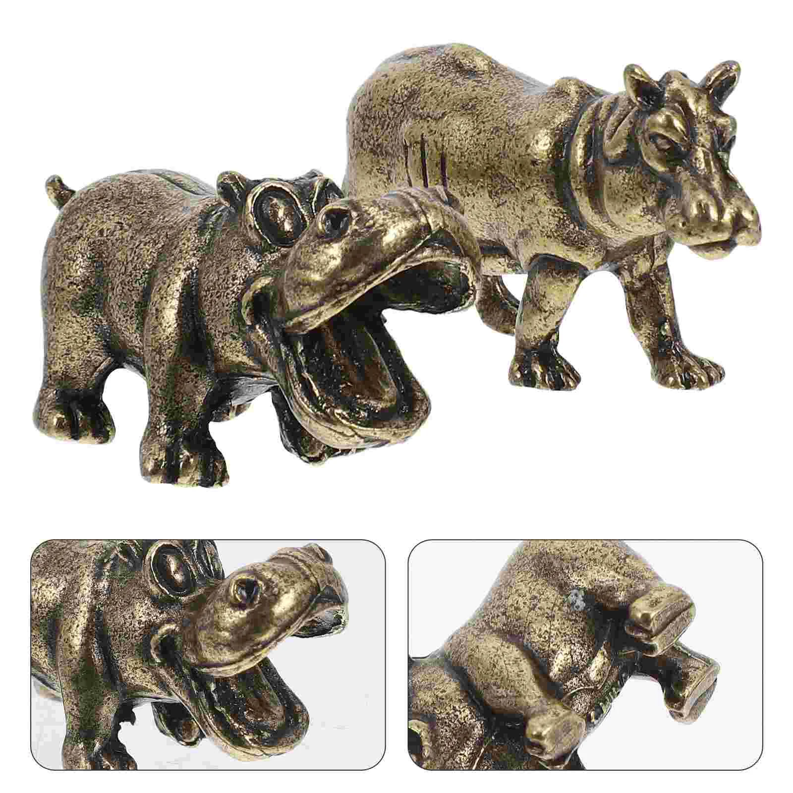 

2 Pcs Micro Landscape Hippopotamus Statue Shaped Figurine Creative Zinc Alloy Ornament Mini Animal Desktop Miniature Craft