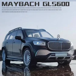 Scale 1/24 Maybach GLS600 Car Model Toys Diecast Alloy Vehicle Sound Light Pull Back Doors Opened Rubber Tire Toy Gifts for Kids