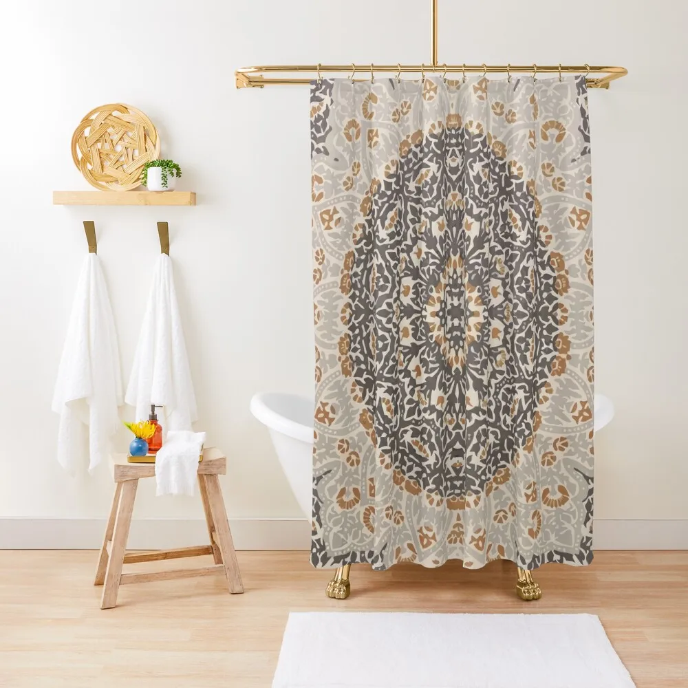 

Antique Golden Oriental Traditional Floral Moroccan Mandala Style Artwork Shower Curtain