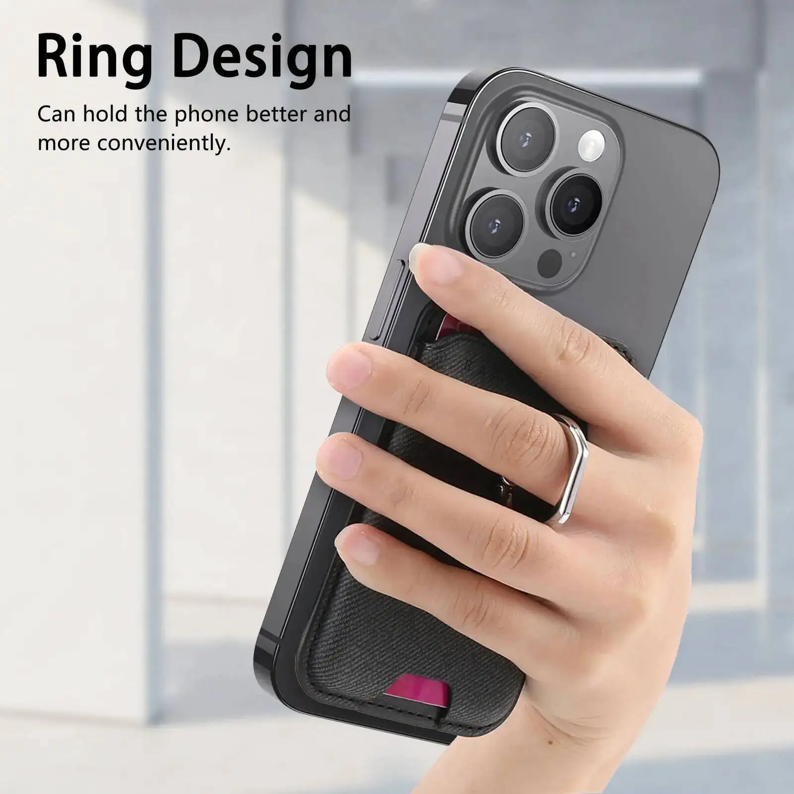 OUIO Non-slip Phone Card Bag Suitable For Magsafe Magnetic Phone Case Universal Wallet Finger Ring Buckle Holder Desktop Support - view 3