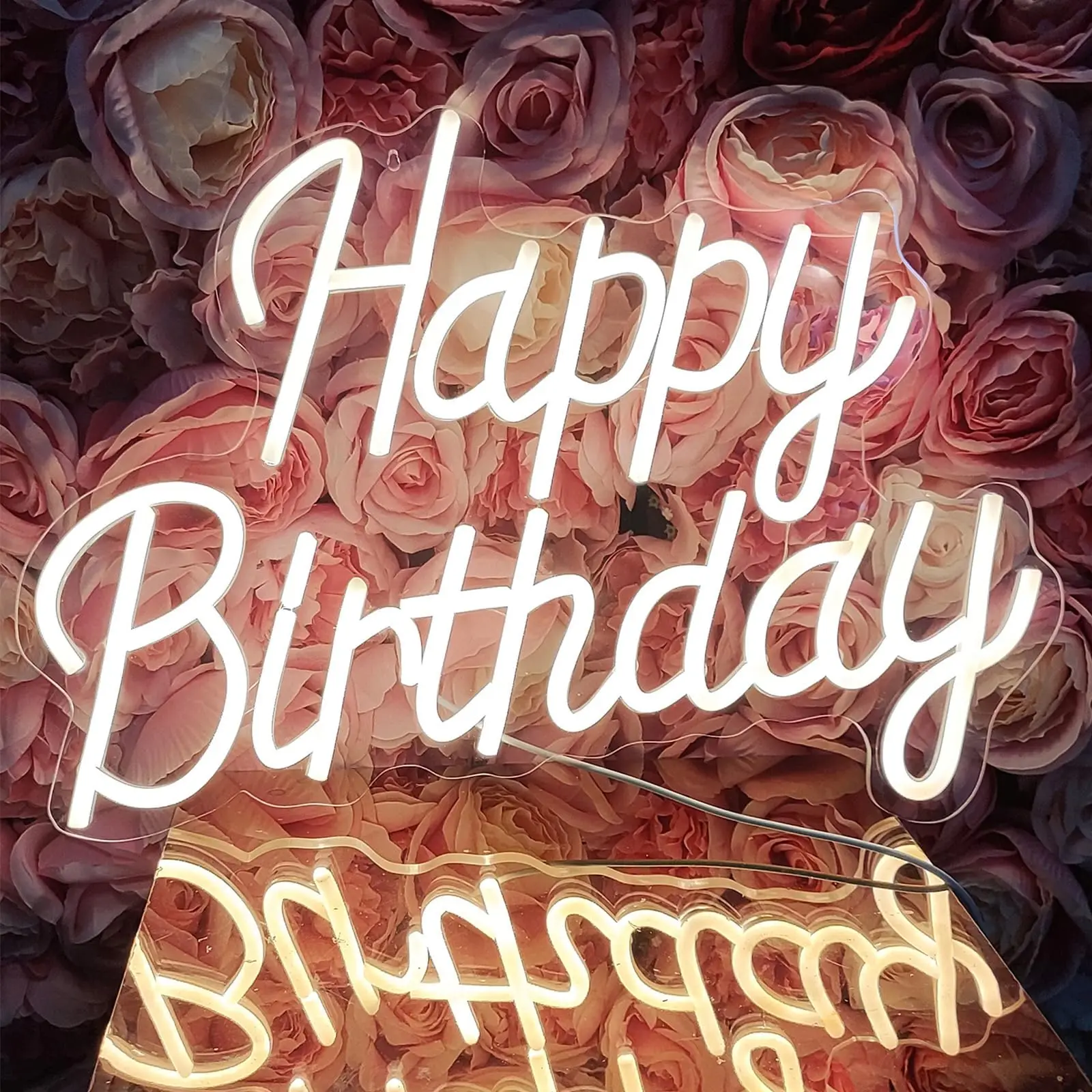 Neon Happy Birthday Sign、9-Mode Dimmable Happy Birthday LED Sign for Background Decoration、Warm White、17\