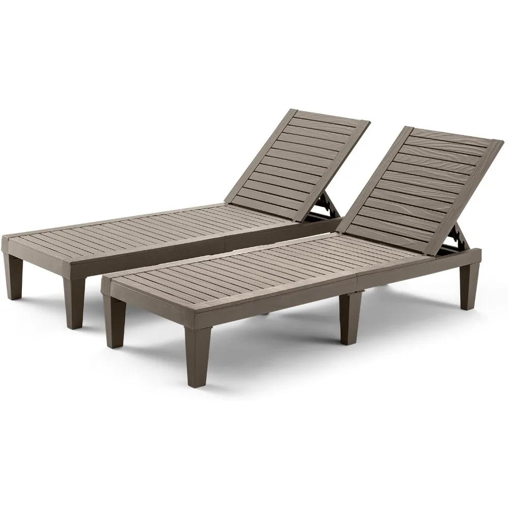 

Outdoor Chaise Lounge Chairs Set of 2, All-Weather Patio Loungers with 5-Position Adjustable Backrest, Wood Texture Design