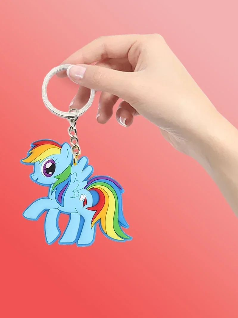 Kawaii My Little Pony Key Chain Silica Gel Backpack Pendant Cute Anime Fluttershy Pinkie Pie Key Chains Decoration Gifts