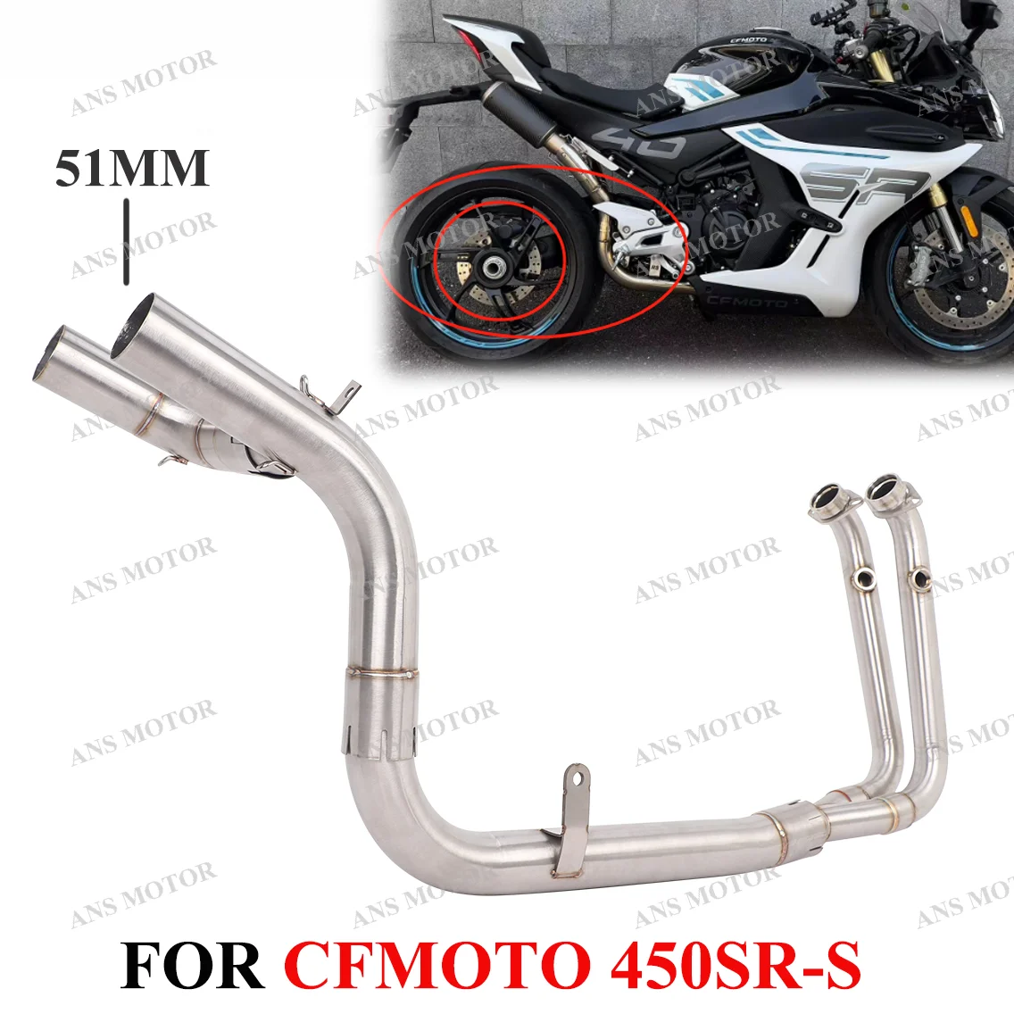 For CFMOTO 450SRS 450SR-S ALL YEARS Motorcycle Exhaust Front Link Pipe Stainless Steel Slip On 51MM Escape 450SRS Exhaust