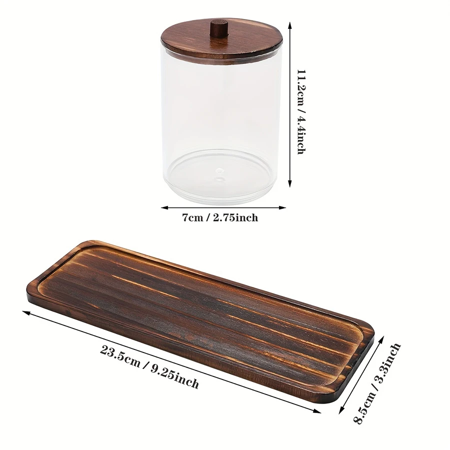 Transparente Badezimmer-Aufbewahrungsbehälter, 3er-Set, 10 oz, für Wattestäbchen/Wattebällchen/Wattepads, mit Kosmetiktablett, Qtip Apotheker-Glas – Detail 6