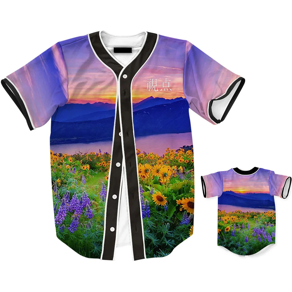 Landscape High-Definition Printed Single Breasted Baseball Shirt Daily Home Casual Comfortable Short Sleeved Top MB27