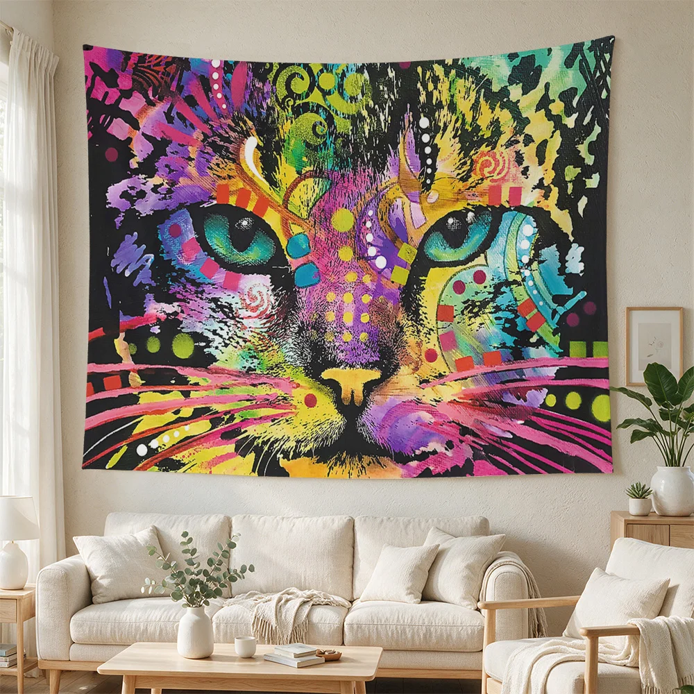 Vibrant Psychedelic Colorful Tiger Face Wall Tapestry Bohemian Jungle Art Home Decor Throw Blanket